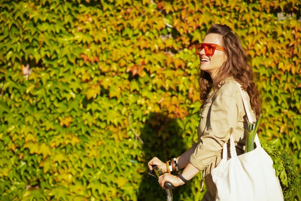 Femme Élégante Souriante Dans Des Lunettes Soleil Dans Ensemble Avec Image En Vente