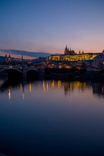 Landscape Vltava River Vitus Cathedral Sunset — ストック写真