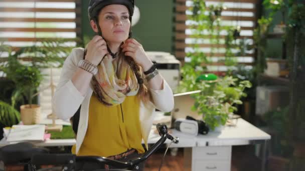 Young Woman Bike Office — Stok Video