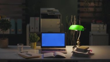 table with laptop in the modern office.