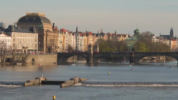 Paesaggio Con Fiume Moldava Praga Repubblica Ceca Sera — Video Stock