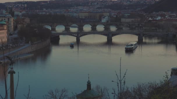 Landscape Vltava River Prague Czech Republic Sunset — стоковое видео