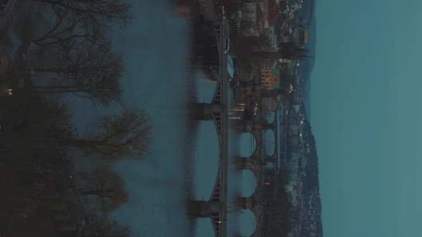 Paesaggio Con Fiume Moldava Praga Repubblica Ceca Notte — Video Stock