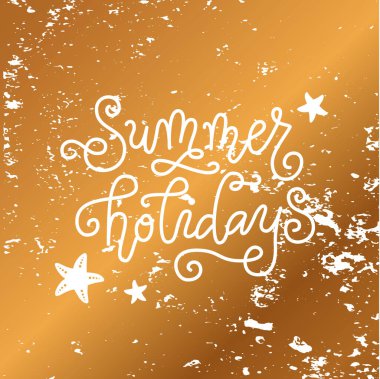 Yaz tatilinin kaligrafi harfleri beyazlar içinde altın desenli arka planda