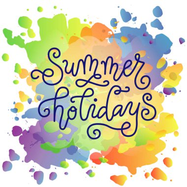 Renkli suluboya arka planda yaz tatilinin el yazısı.