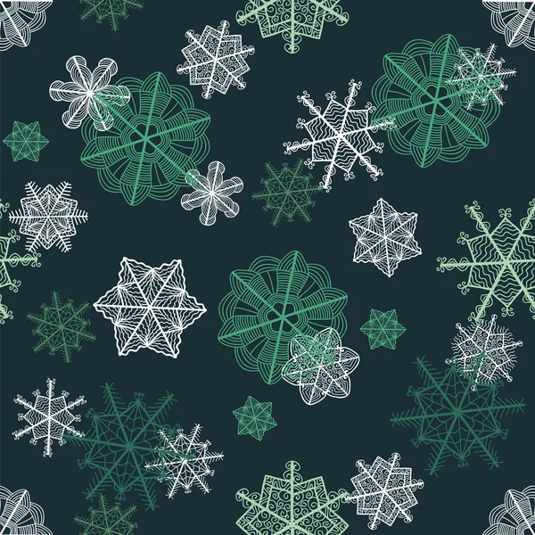 緑の派手な雪片のシームレスなパターン — ストック写真