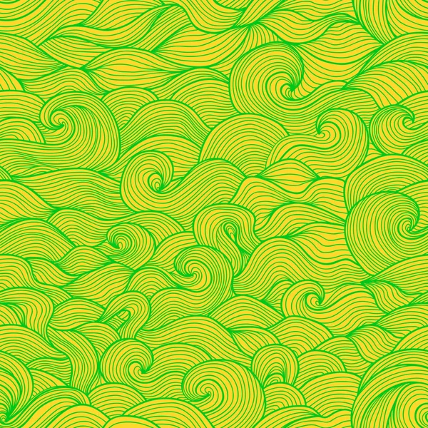 程式化的水浪和扇贝涂鸦矢量无缝模式 — 图库矢量图片