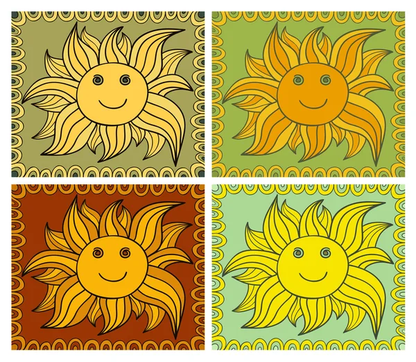 Sonrientes ilustraciones del sol . — Archivo Imágenes Vectoriales