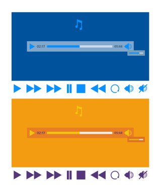 düz tasarım müzik çalar uygulaması şablonu ve simgeleri stilize