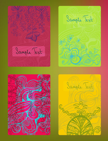 Набор разноцветных векторных карт каракулей
