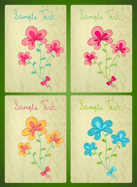 Vector cards with doodle flowers set — Stock Vector