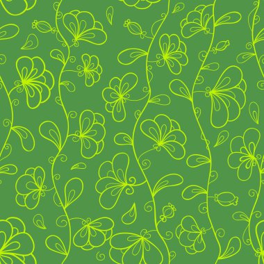 yeşil ve sarı renklerde çiçek vektör seamless modeli