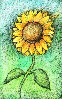 Colorful watercolor and ink sunflower illustration clipart