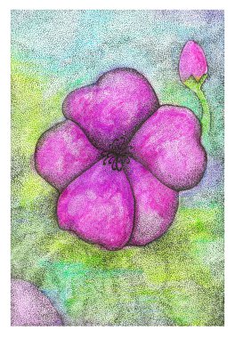 noktalı tekniği renkli sulu boya ve mürekkep kalem çiçek