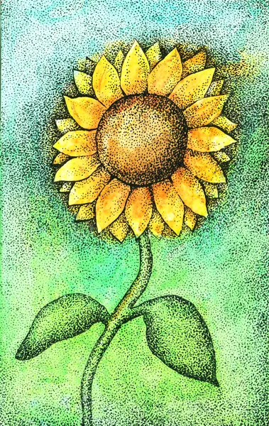 Aquarelle colorée et illustration de tournesol encre — Photo