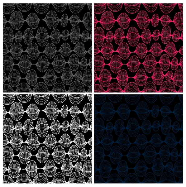 Reihe von vektornahtlosen Mustern. bunte Linien auf schwarzem Backgro — Stockvektor