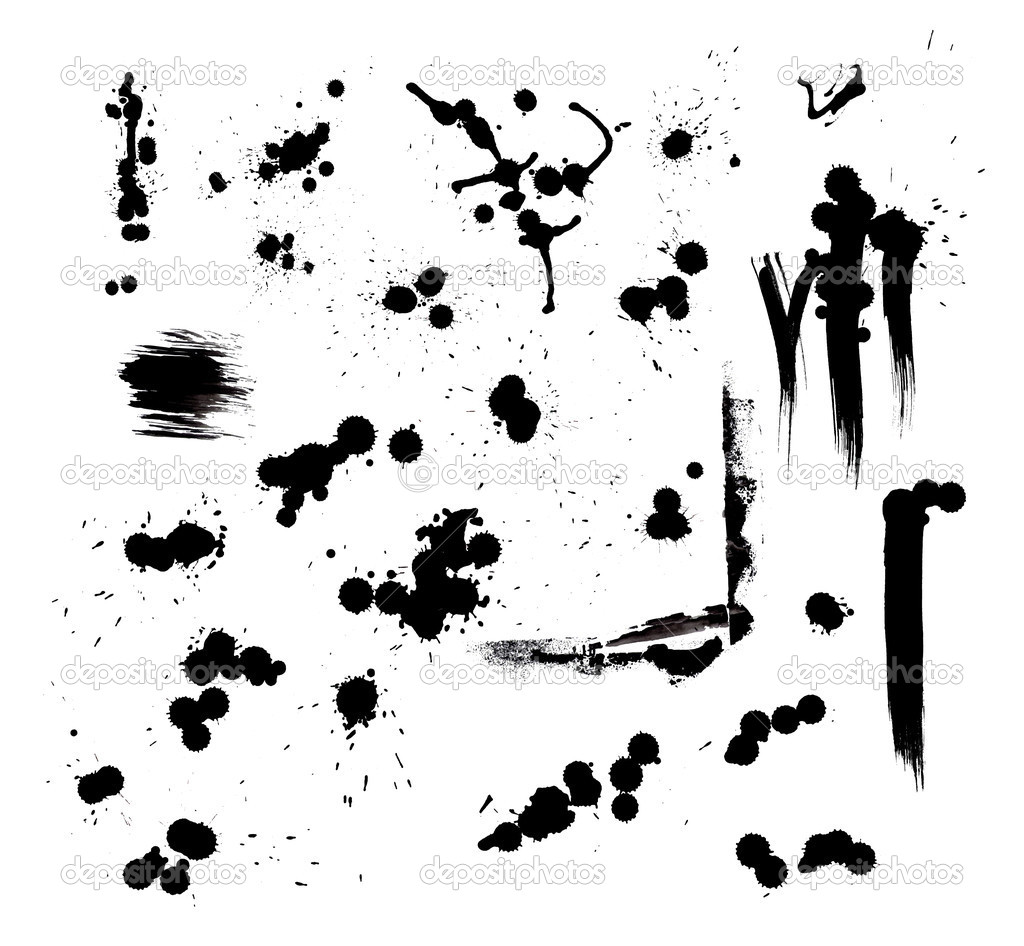 Set of vector ink stains and strokes