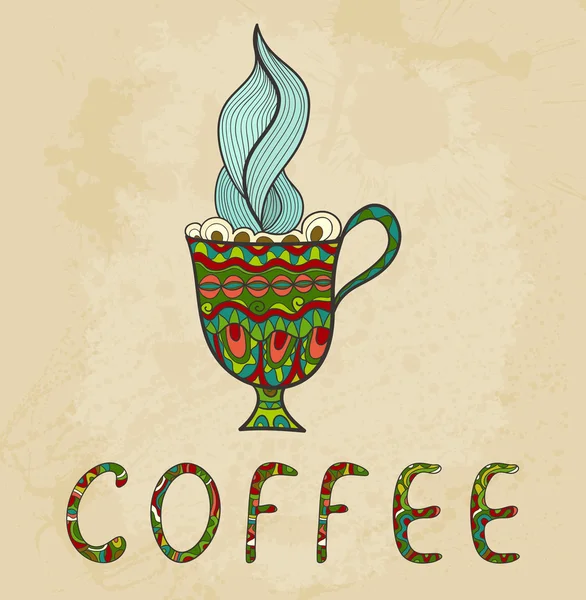 Καλλιτεχνική καφέ Κύπελλο με doodle καπνού. — Διανυσματικό Αρχείο