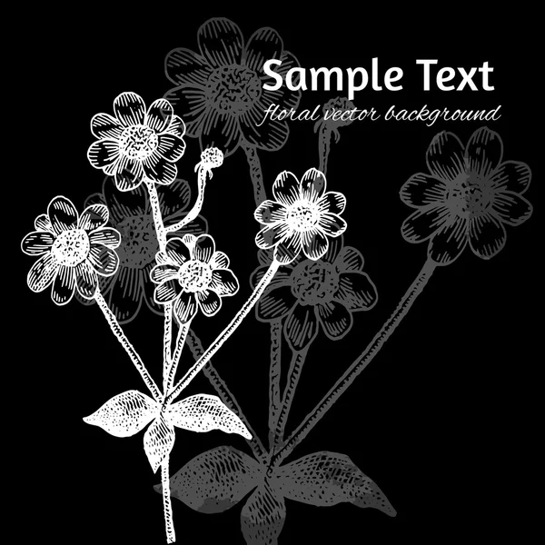 Fondo vector blanco y negro con flores dibujadas a mano — Archivo Imágenes Vectoriales