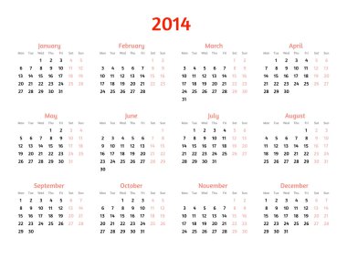 2014 yılı vektör takvimi. düz stil tasarım