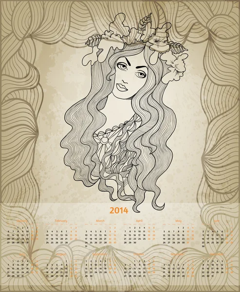 2014 Año Nuevo calendario vectorial artístico — Archivo Imágenes Vectoriales