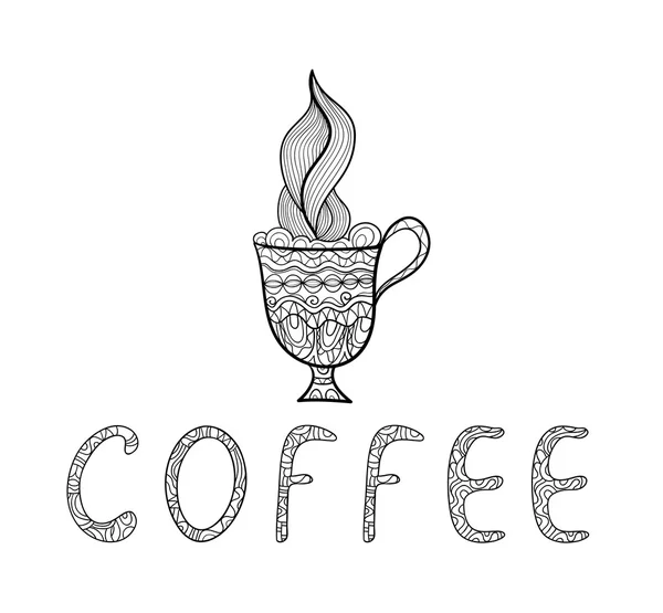 Μαύρο και άσπρο περίγραμμα doodle διάνυσμα. φλιτζάνι καφέ — Διανυσματικό Αρχείο
