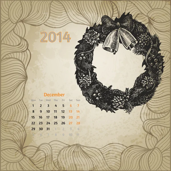 Artistic vintage calendar for December 2014. — Stock Vector