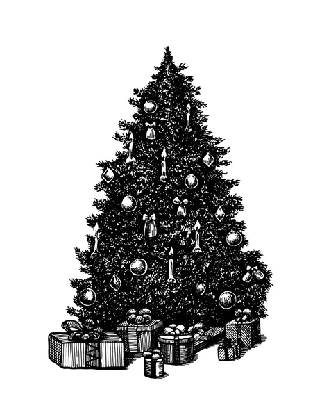 Vector hand drawn ink pen Christmas tree — Stock Vector