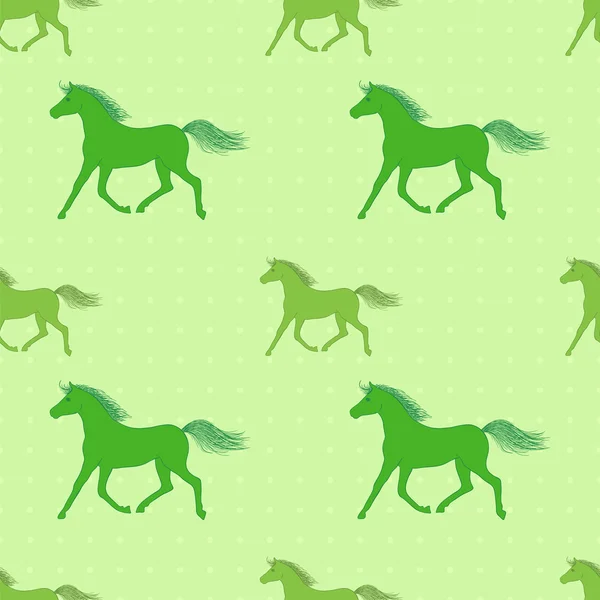 Vektorové bezešvé vzor s barevnými zelené koně na polka-dott — Stockový vektor
