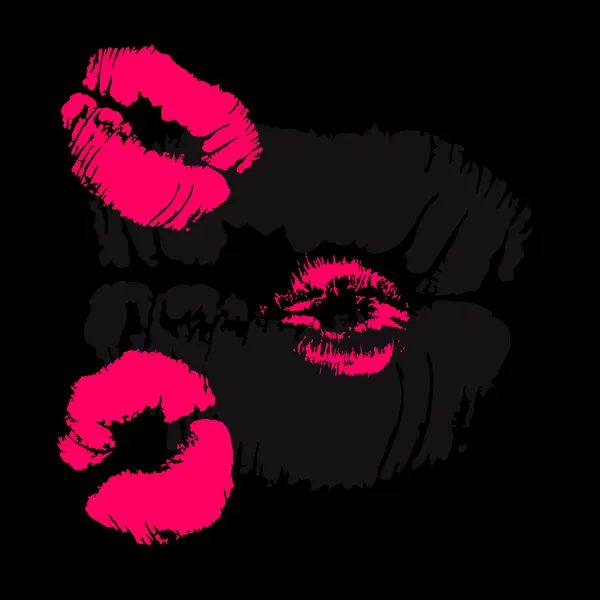 Labbra rosa impresse sul nero. Contrasto colorato sfondo vettoriale — Vettoriale Stock