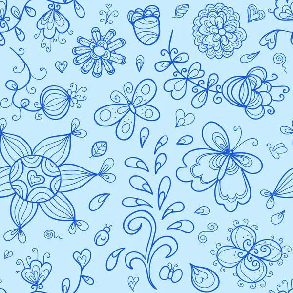 Patrón sin costura vectorial. Elementos doodle estilizados de la naturaleza — Vector de stock