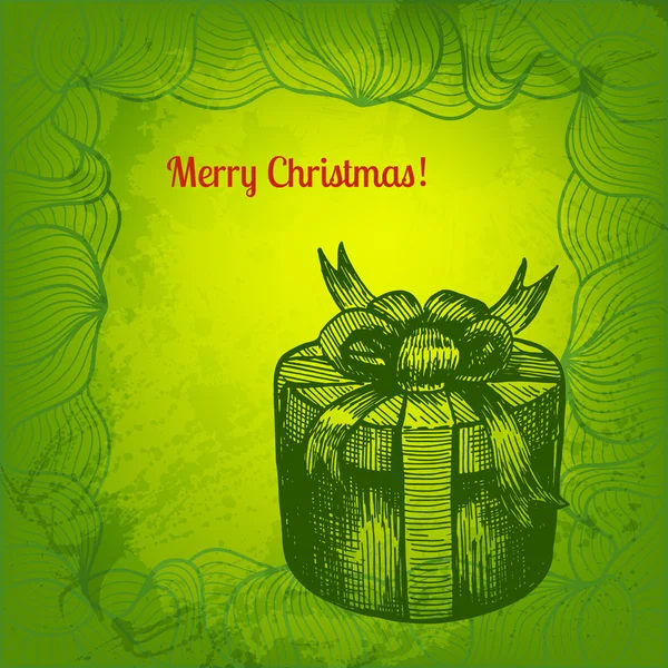 Carte de Noël vectorielle artistique. Coffret cadeau — Image vectorielle