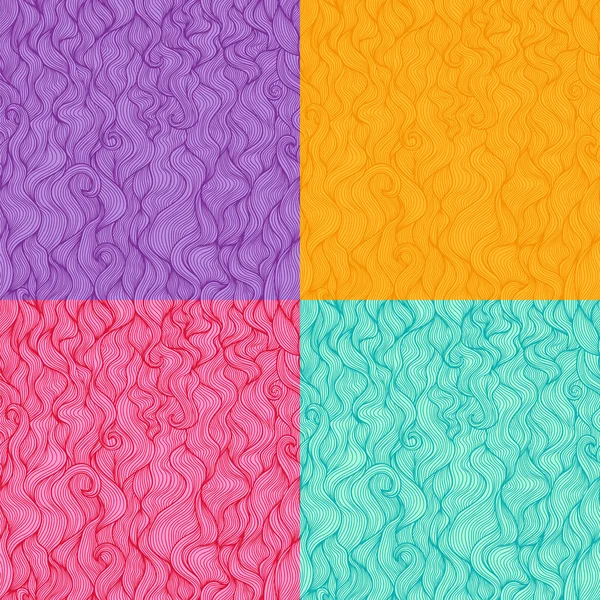Verzameling van mooie hand getrokken golvende vector naadloze patroon — Stockvector