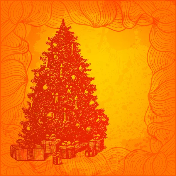 Tarjeta de Navidad vector colorido con abeto decorado — Vector de stock