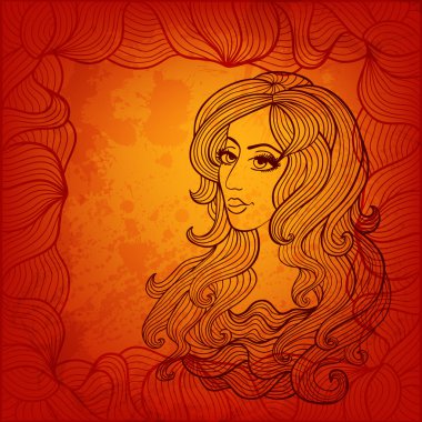 Dekoratif illüstrasyon vektör. el çekilmiş güzel bir kız