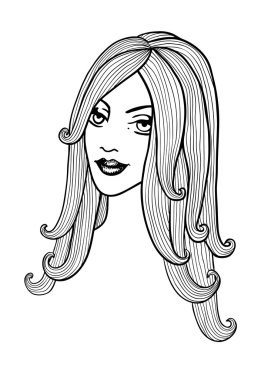 Güzel kız. siyah-beyaz vektör anahattı