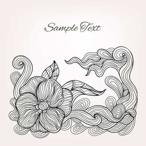 Carte vectorielle doodle florale noire et blanche pour votre design — Image vectorielle