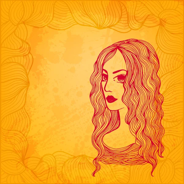 Artistic vector background. Hand drawn girl. — Stock Vector