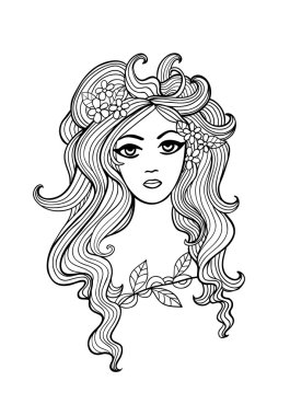 siyah-beyaz anahat kız illüstrasyon tasarımınız için