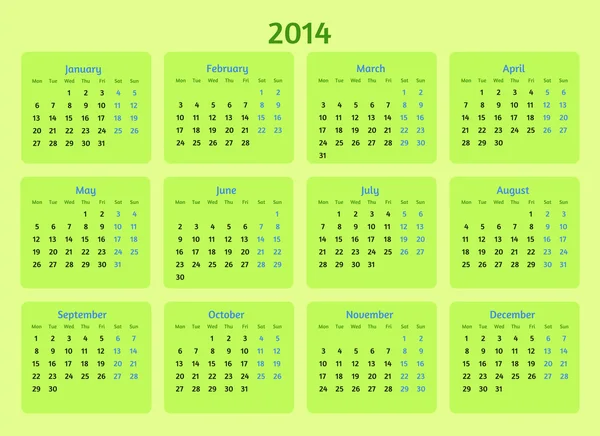 Stilisiertes flaches Design. der Jahresvektorkalender 2014 — Stockvektor