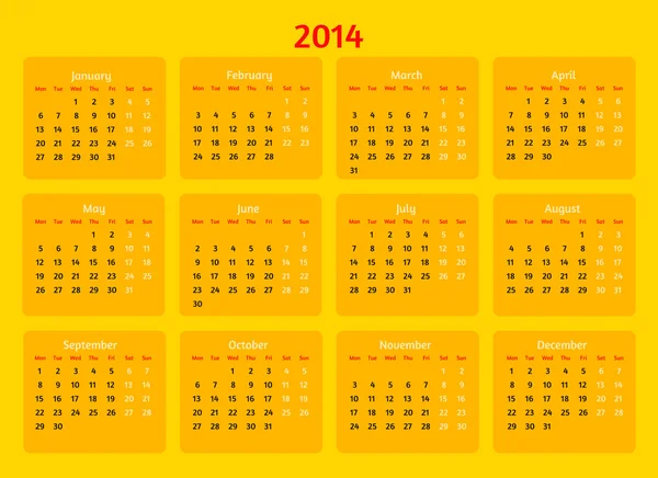 Plochý design. Kalendář vektor pro rok 2014 — Stockový vektor