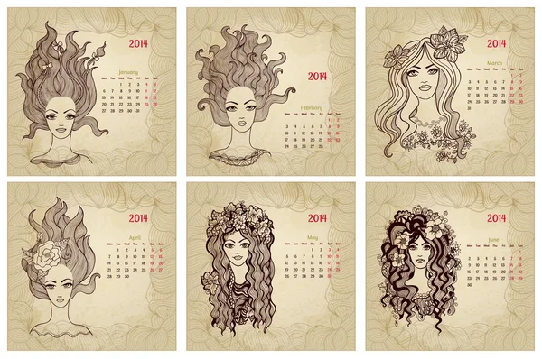 Vintage stil 2014 år vektor kalender. del 1 — Stock vektor