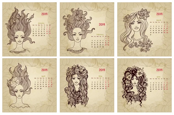 Calendrier vectoriel de style vintage 2014 année. Première partie — Image vectorielle