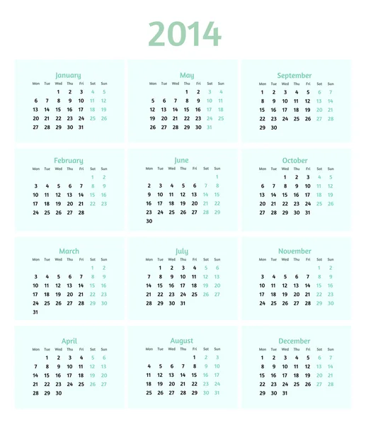 Flat Style 2014 Jahresvektorkalender — Stockvektor