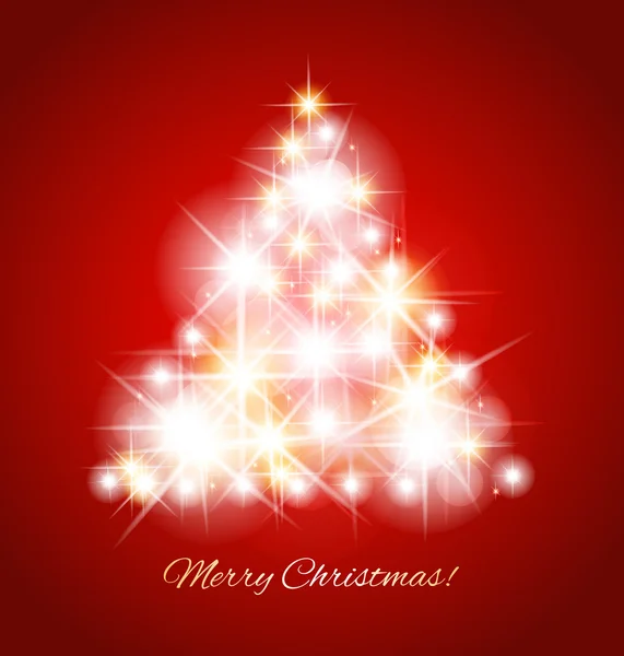 Veselé Vánoce vektor karty. zářící strom jedle zvýraznění na červené — Stockový vektor