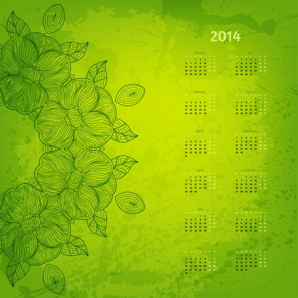 2014 年矢量日历。花花纹上艺术酒泉 — 图库矢量图片