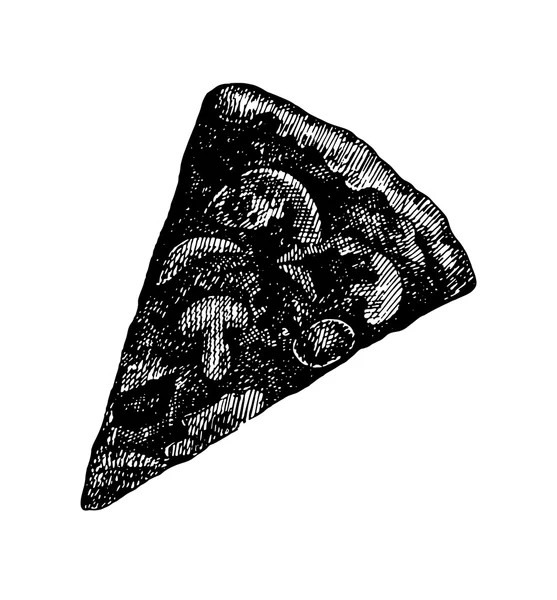 黒と白のベクトル ピザ一枚のスケッチ — ストックベクタ