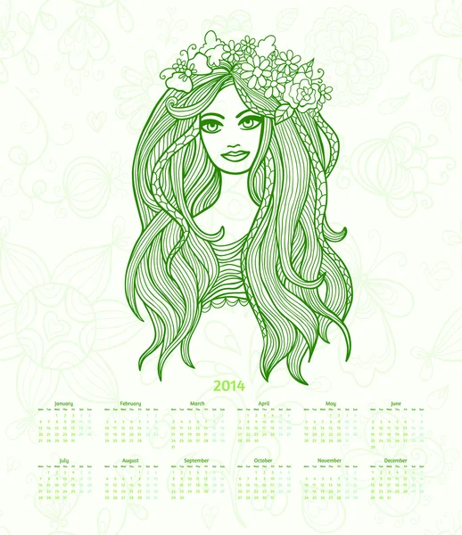 Jahresvektorkalender 2014 — Stockvektor