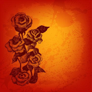 mürekkep stili gül ile sanatsal vektör kartı