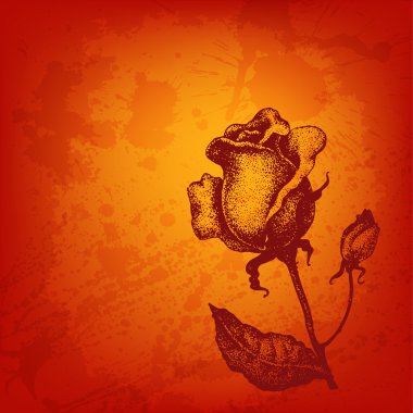 mürekkep stili ile sanatsal vektör kartı gül